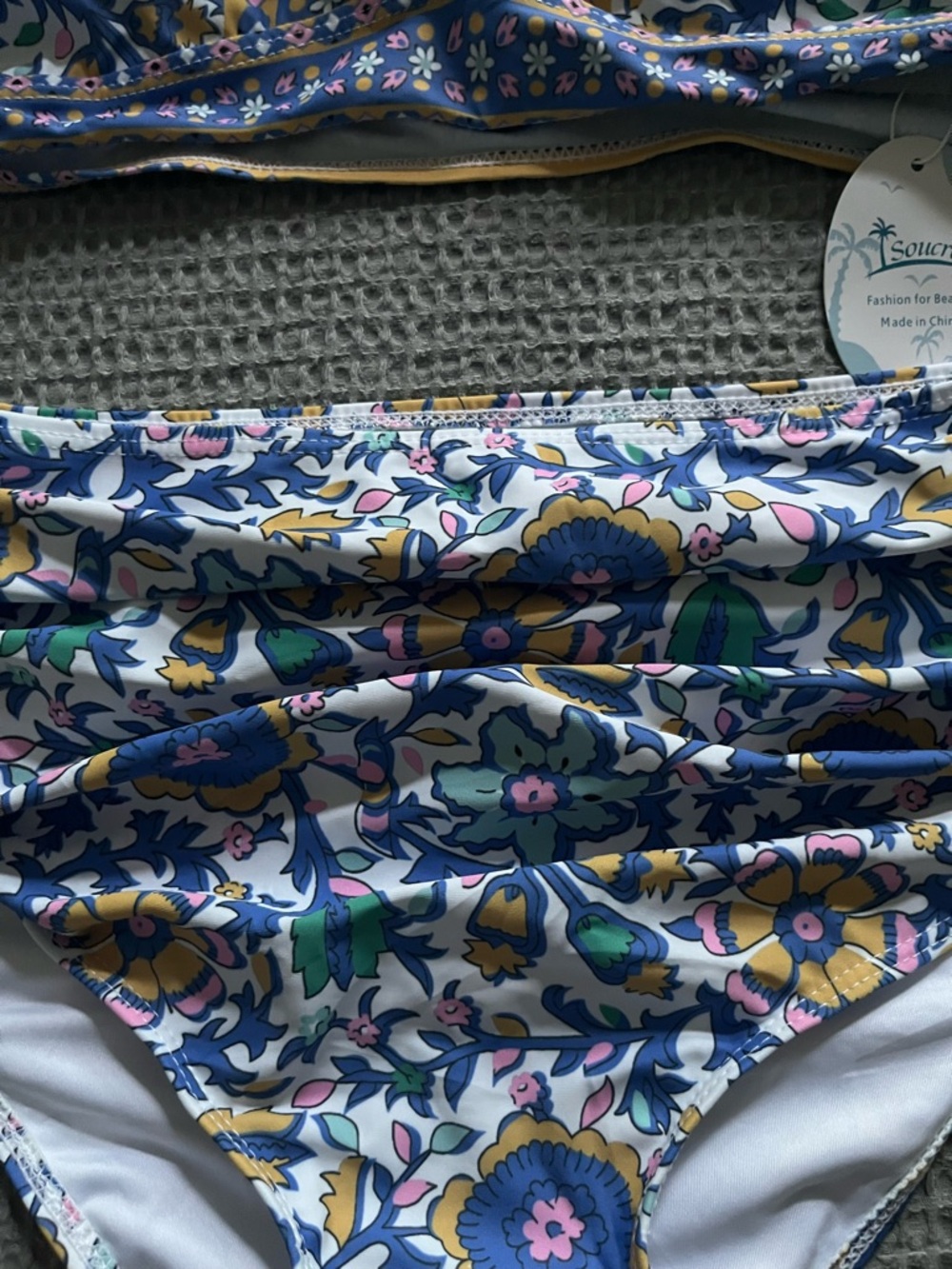High-Waisted Floral Ruffle Bikini Set - Blue Multi - Picture 5 of 9